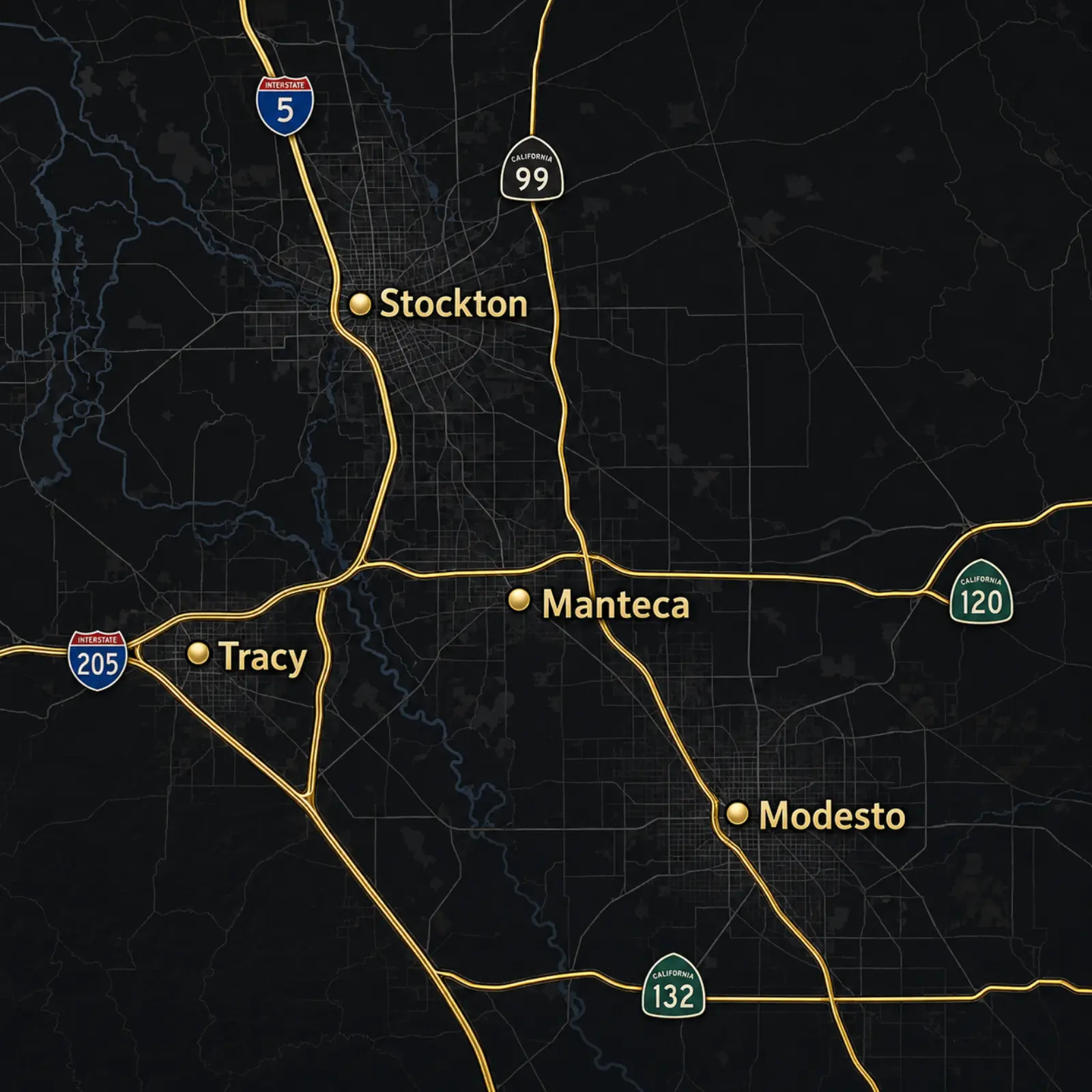 Mapa del área de servicio de JAV Automotive Locksmith en el Valle Central de California